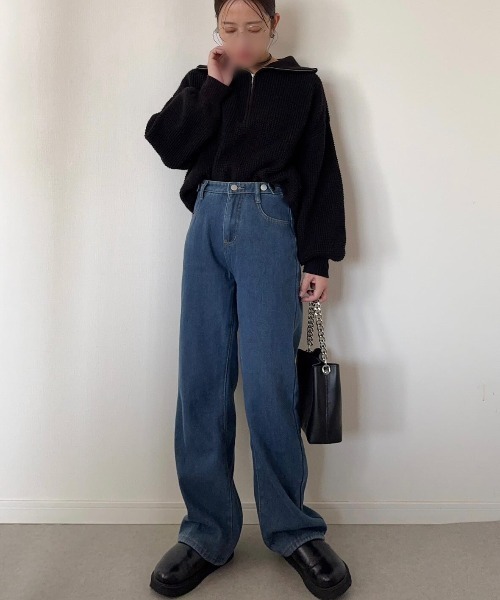 Belle Cie(ベルシー)の「着回し力抜群あったか裏起毛ワイドロングデニムパンツ(デニムパンツ・レディース・ブルー/ブラック/サックスブルー/グレー/アイボリー・M/XL/L/S)」の21枚目の写真
