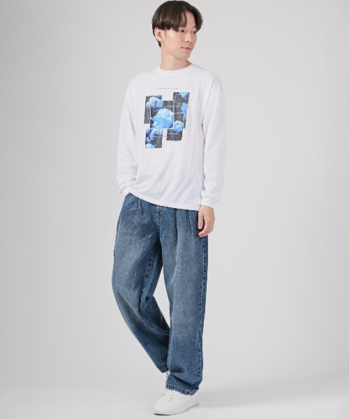 LUXSTYLE(ラグスタイル)の「ワイドタックデニムパンツ(デニムパンツ・メンズ・ブラック/ブルー/インディゴブルー/ブルー系その他・L/M)」の12枚目の写真