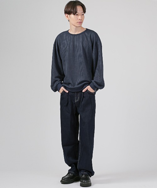 LUXSTYLE(ラグスタイル)の「ワイドタックデニムパンツ(デニムパンツ・メンズ・ブラック/ブルー/インディゴブルー/ブルー系その他・L/M)」の16枚目の写真