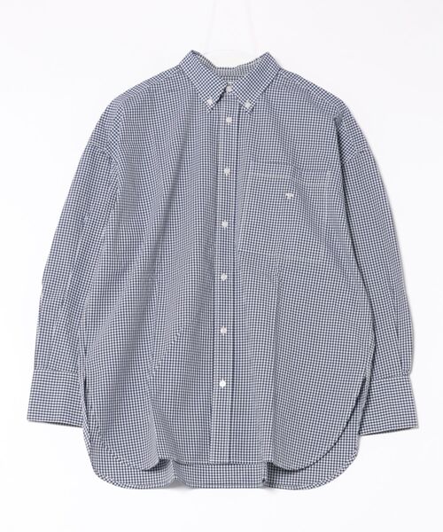 LA MARINE FRANCAISE（マリン フランセーズ）の「stripe＆checkレギュラーカラーロングシャツ（シャツ/ブラウス・レディース・ネイビー/ブラック/サックスブルー・FREE）」の2枚目の写真