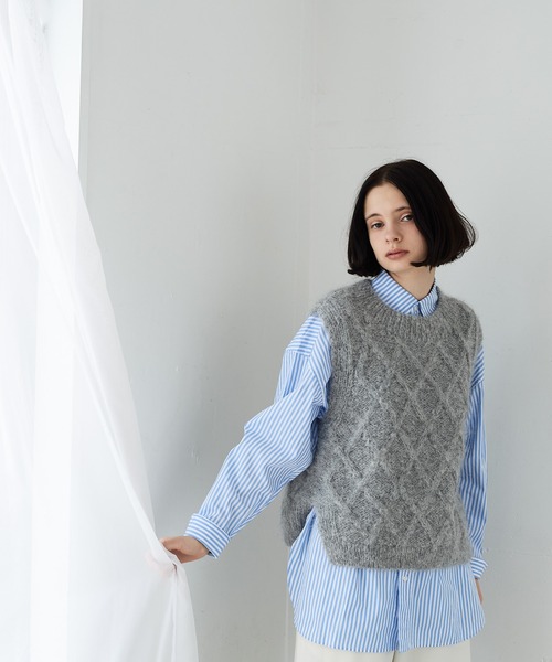 LA MARINE FRANCAISE（マリン フランセーズ）の「stripe＆checkレギュラーカラーロングシャツ（シャツ/ブラウス・レディース・ネイビー/ブラック/サックスブルー・FREE）」の3枚目の写真