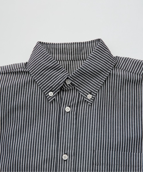 LA MARINE FRANCAISE（マリン フランセーズ）の「stripe＆checkレギュラーカラーロングシャツ（シャツ/ブラウス・レディース・ネイビー/ブラック/サックスブルー・FREE）」の4枚目の写真