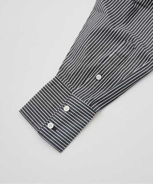 LA MARINE FRANCAISE（マリン フランセーズ）の「stripe＆checkレギュラーカラーロングシャツ（シャツ/ブラウス・レディース・ネイビー/ブラック/サックスブルー・FREE）」の6枚目の写真