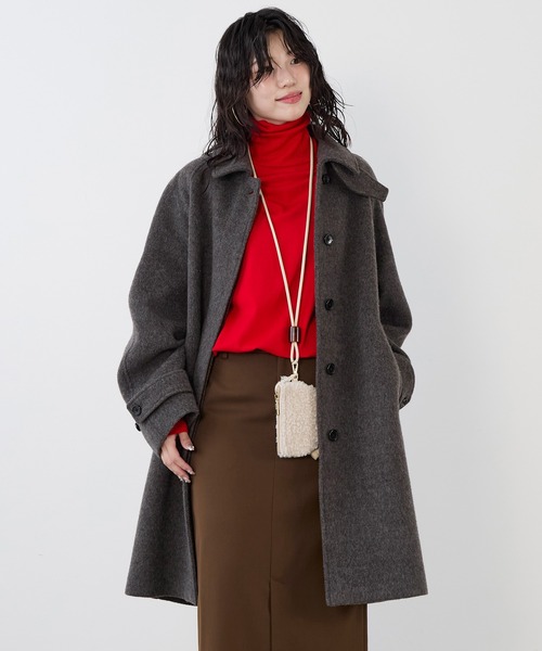 MICA&DEAL（マイカ＆ディール）の「ステンカラーウールコート（ステンカラーコート・レディース・オートミール/ブラウン/ホワイト×ブラック・FREE）」の4枚目の写真