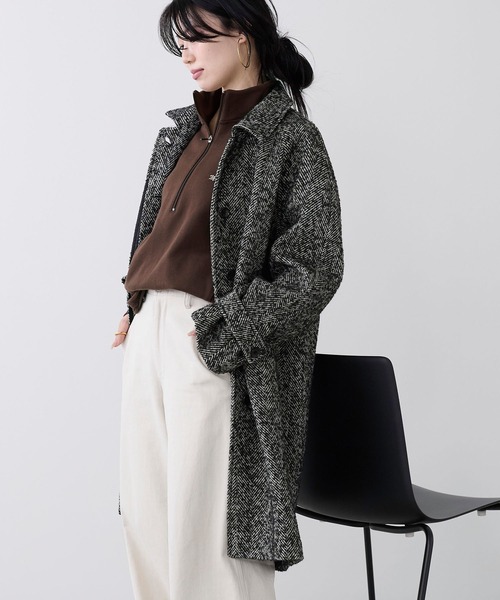 MICA&DEAL（マイカ＆ディール）の「ステンカラーウールコート（ステンカラーコート・レディース・オートミール/ブラウン/ホワイト×ブラック・FREE）」の21枚目の写真