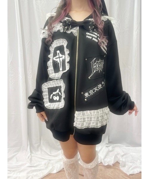 Jamie エーエヌケー（ジェイミーエーエヌケー）の「ゴシックリメイクJK制服ジャージ（パーカー・レディース・ブラック/ホワイト・M）」の12枚目の写真