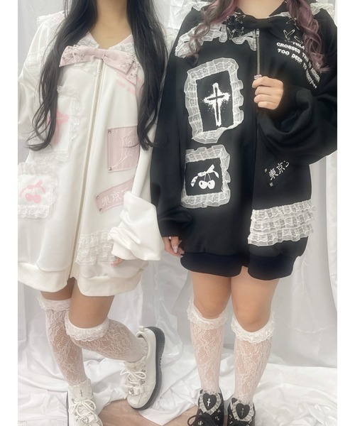 Jamie エーエヌケー（ジェイミーエーエヌケー）の「ゴシックリメイクJK制服ジャージ（パーカー・レディース・ブラック/ホワイト・M）」の3枚目の写真