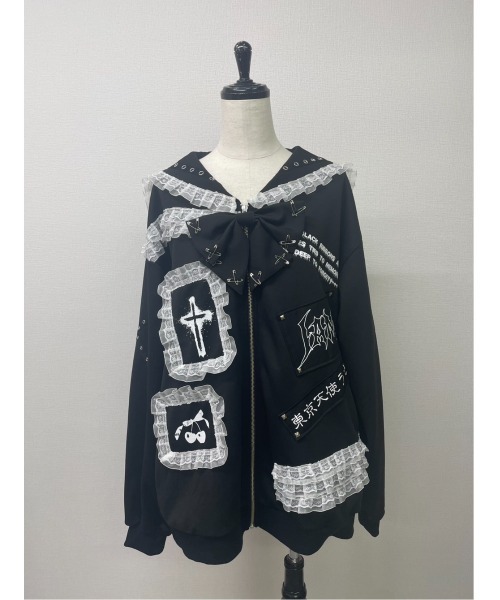 Jamie エーエヌケー（ジェイミーエーエヌケー）の「ゴシックリメイクJK制服ジャージ（パーカー・レディース・ブラック/ホワイト・M）」の15枚目の写真