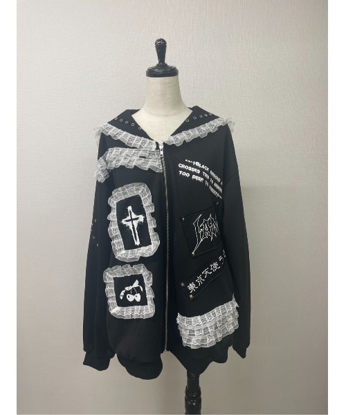Jamie エーエヌケー（ジェイミーエーエヌケー）の「ゴシックリメイクJK制服ジャージ（パーカー・レディース・ブラック/ホワイト・M）」の16枚目の写真