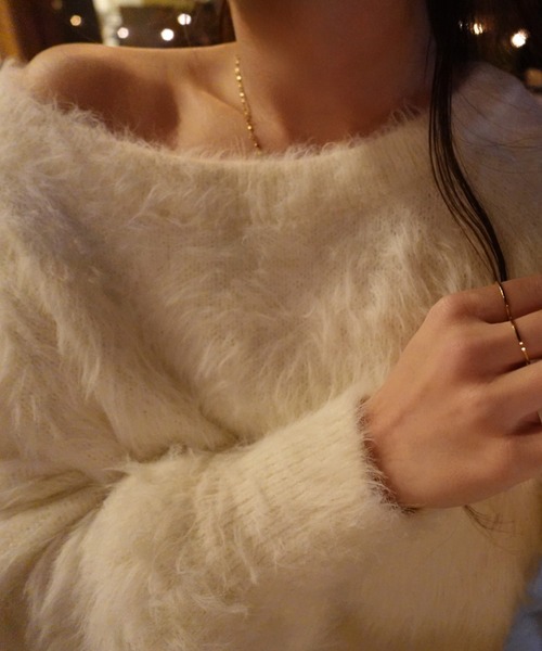 LAUIR(ラウアー)の「ボートネックシャギーニットトップス(ニット/セーター・レディース・アイボリー/ブラック・LARGE/MEDIUM)」の9枚目の写真