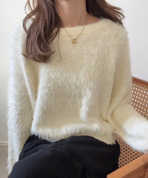 美品⁑ドゥーズィエムクラス　セルリ　アンゴラシャギーボートネックニット　ホワイト 卸売 ドゥーズィエムクラス セルリ アンゴラシャギーボートネック