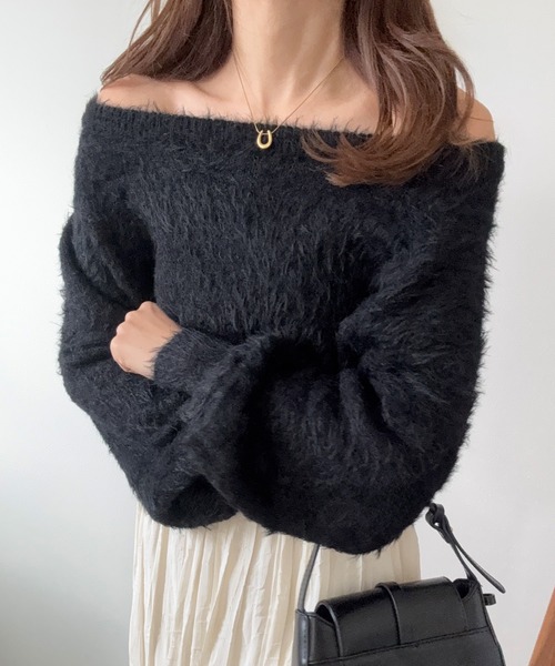 LAUIR(ラウアー)の「ボートネックシャギーニットトップス(ニット/セーター・レディース・アイボリー/ブラック・LARGE/MEDIUM)」の19枚目の写真
