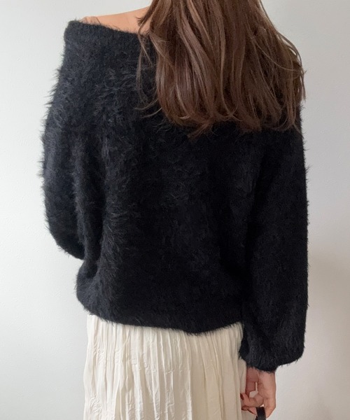 LAUIR(ラウアー)の「ボートネックシャギーニットトップス(ニット/セーター・レディース・アイボリー/ブラック・LARGE/MEDIUM)」の20枚目の写真