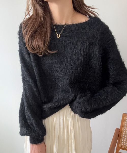 LAUIR(ラウアー)の「ボートネックシャギーニットトップス(ニット/セーター・レディース・アイボリー/ブラック・LARGE/MEDIUM)」の21枚目の写真