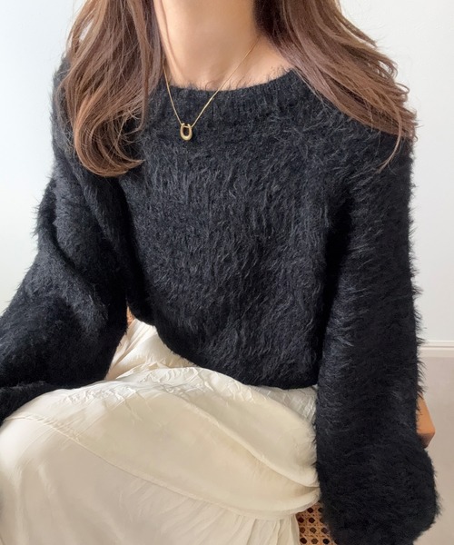 LAUIR(ラウアー)の「ボートネックシャギーニットトップス(ニット/セーター・レディース・アイボリー/ブラック・LARGE/MEDIUM)」の22枚目の写真