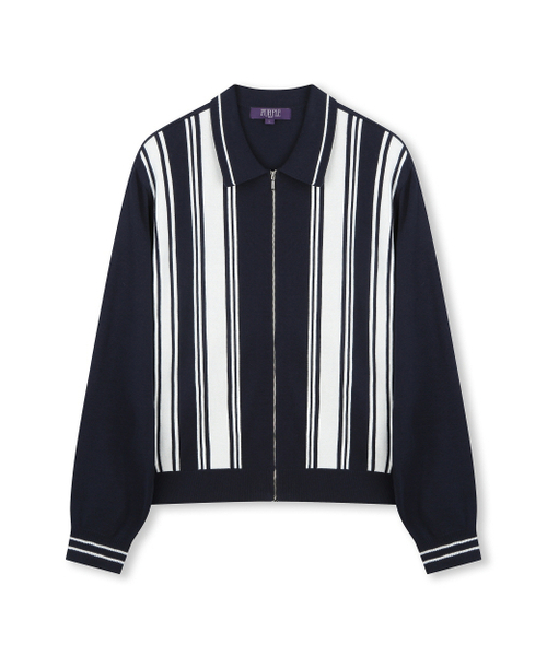 POLO STRIPE KNIT ZIP‑UP тёмно‑синий — вязаная толстовка на молнии