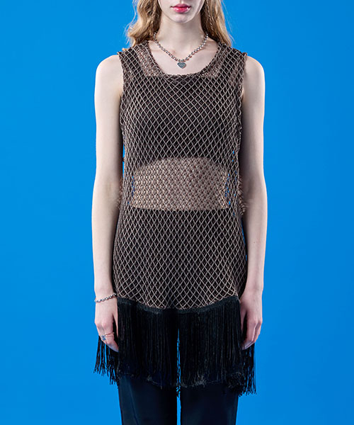 KOLEAT（コレット）の「レイヤードネットシースルーウォーターバムルーズフィットノースリーブ[BROWN]（Tシャツ/カットソー・レディース・ブラウン・FREE）」の2枚目の写真