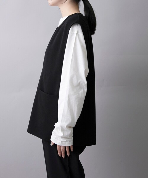 coen（コーエン）の「カットジョーゼット キーネックベスト（ベスト・レディース・ブラック/ライトグレー・L/M）」の8枚目の写真