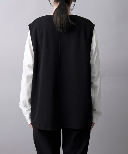 coen（コーエン）の「カットジョーゼット キーネックベスト（ベスト・レディース・ブラック/ライトグレー・L/M）」の9枚目の写真