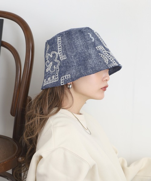 セール】サイドレース刺繍デニムバケットハット（ハット）｜crossi
