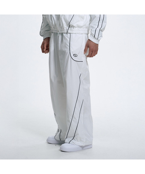 カーブドパイピングワイドパンツ - ホワイト