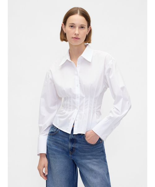 GAP（ギャップ）の「オーガニックコットン ポプリン フィットシャツ（シャツ/ブラウス・レディース・ホワイト/ホワイト×ネイビー・L/XS/S/M/XXS）」の2枚目の写真
