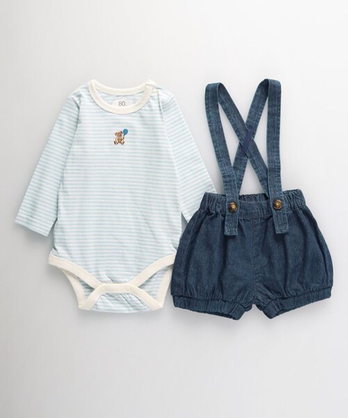 BRANSHES（ブランシェス）の「【ベビー／セット】サロペット＆ボディスーツ（ロンパース・キッズ・ネイビー/アイボリー・70/80）」の2枚目の写真