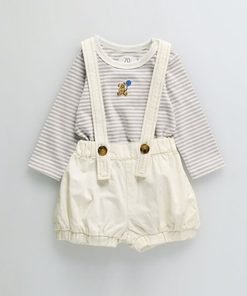 BRANSHES（ブランシェス）の「【ベビー／セット】サロペット＆ボディスーツ（ロンパース・キッズ・ネイビー/アイボリー・70/80）」の3枚目の写真