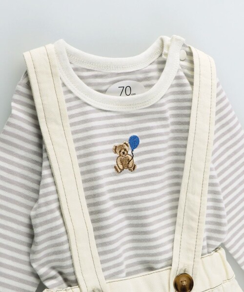 BRANSHES（ブランシェス）の「【ベビー／セット】サロペット＆ボディスーツ（ロンパース・キッズ・ネイビー/アイボリー・70/80）」の4枚目の写真