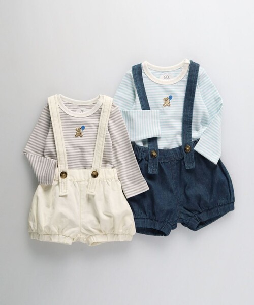 BRANSHES（ブランシェス）の「【ベビー／セット】サロペット＆ボディスーツ（ロンパース・キッズ・ネイビー/アイボリー・70/80）」の15枚目の写真