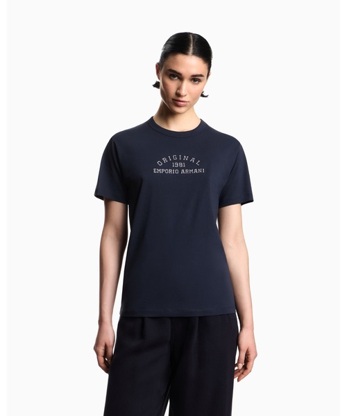 EMPORIO ARMANI(エンポリオアルマーニ)の「【エンポリオ アルマーニ】Icon Tシャツ スーピマジャージー ロゴ刺繍(Tシャツ/カットソー・レディース・オフホワイト/ネイビー・LARGE/MEDIUM/SMALL)」の4枚目の写真