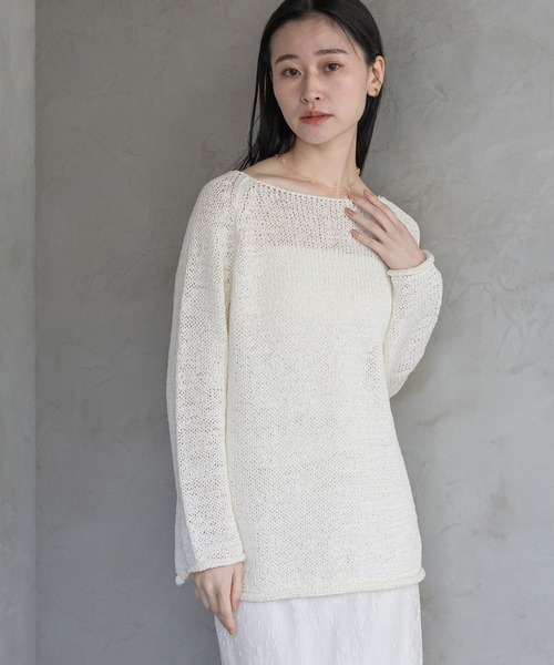 A part by(アパートバイ)の「テープヤーンニットプルオーバー(ニット/セーター・レディース・ピンク系その他/ライトイエロー/オフホワイト/ライトグレー・FREE)」の9枚目の写真