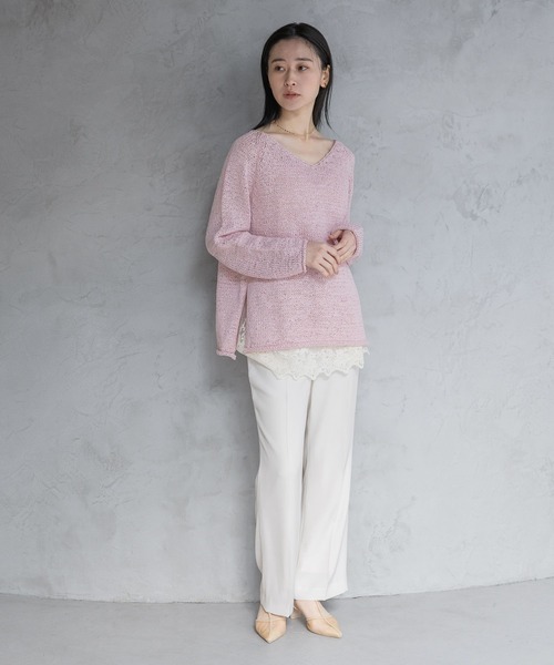 A part by(アパートバイ)の「テープヤーンニットプルオーバー(ニット/セーター・レディース・ピンク系その他/ライトイエロー/オフホワイト/ライトグレー・FREE)」の20枚目の写真