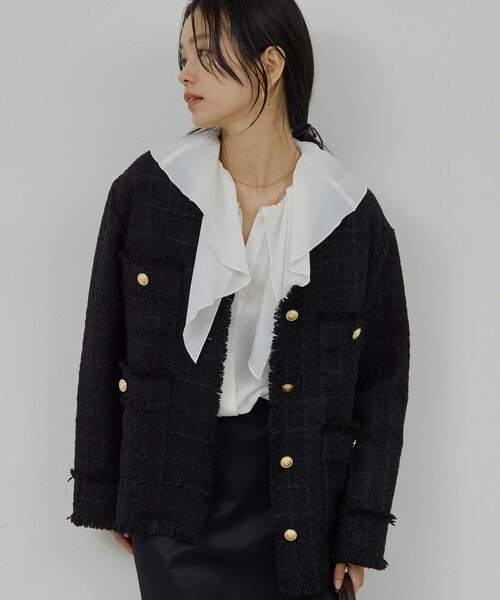 GALLARDAGALANTE(ガリャルダガランテ)の「ツイードジャケット(ベスト・レディース・オフホワイト/ブラック・FREE)」の2枚目の写真