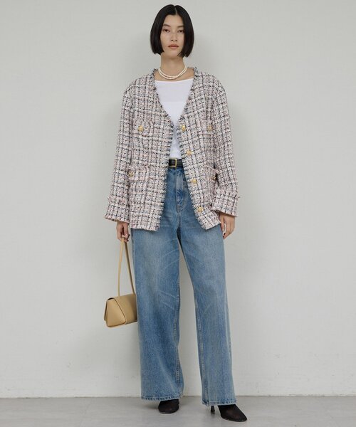 GALLARDAGALANTE(ガリャルダガランテ)の「ミックスヤーンツイードジャケット(ベスト・レディース・オフホワイト/ブラック・FREE)」の6枚目の写真