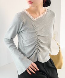 Kastane（カスタネ）の「【4色展開】レースシャーリングニット（ニット/セーター）」