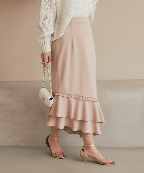 La boutique BonBon(ラブティックボンボン)の「【今すぐお届け!・美シルエット】アシメラッフルジャージマーメイドスカート(スカート・レディース・ネイビー/ピンク/ホワイト・36/38)」の3枚目の写真