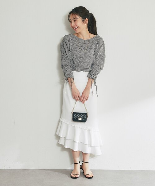 La boutique BonBon(ラブティックボンボン)の「【今すぐお届け!・美シルエット】アシメラッフルジャージマーメイドスカート(スカート・レディース・ネイビー/ピンク/ホワイト・36/38)」の19枚目の写真