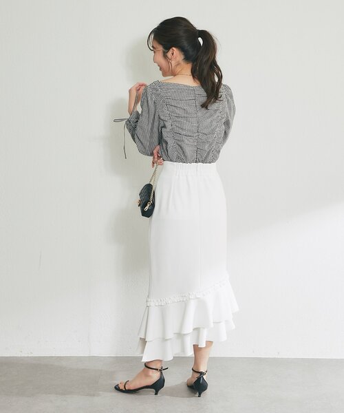 La boutique BonBon(ラブティックボンボン)の「【今すぐお届け!・美シルエット】アシメラッフルジャージマーメイドスカート(スカート・レディース・ネイビー/ピンク/ホワイト・36/38)」の21枚目の写真