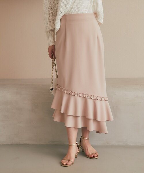 La boutique BonBon(ラブティックボンボン)の「【今すぐお届け!・美シルエット】アシメラッフルジャージマーメイドスカート(スカート・レディース・ネイビー/ピンク/ホワイト・36/38)」の7枚目の写真