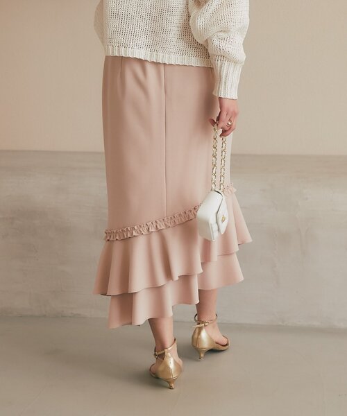 La boutique BonBon(ラブティックボンボン)の「【今すぐお届け!・美シルエット】アシメラッフルジャージマーメイドスカート(スカート・レディース・ネイビー/ピンク/ホワイト・36/38)」の9枚目の写真