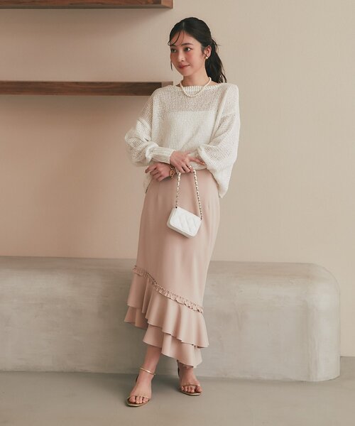 La boutique BonBon(ラブティックボンボン)の「【今すぐお届け!・美シルエット】アシメラッフルジャージマーメイドスカート(スカート・レディース・ネイビー/ピンク/ホワイト・36/38)」の11枚目の写真