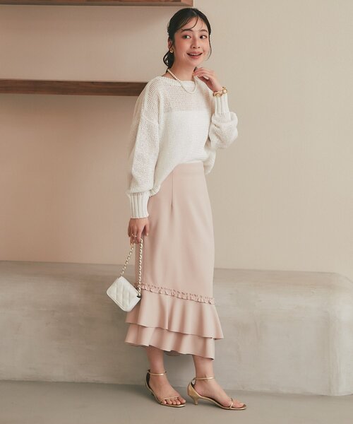 La boutique BonBon(ラブティックボンボン)の「【今すぐお届け!・美シルエット】アシメラッフルジャージマーメイドスカート(スカート・レディース・ネイビー/ピンク/ホワイト・36/38)」の12枚目の写真