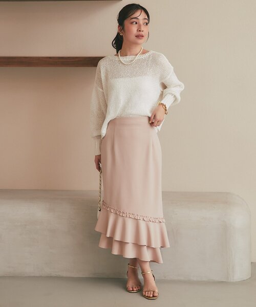 La boutique BonBon(ラブティックボンボン)の「【今すぐお届け!・美シルエット】アシメラッフルジャージマーメイドスカート(スカート・レディース・ネイビー/ピンク/ホワイト・36/38)」の14枚目の写真