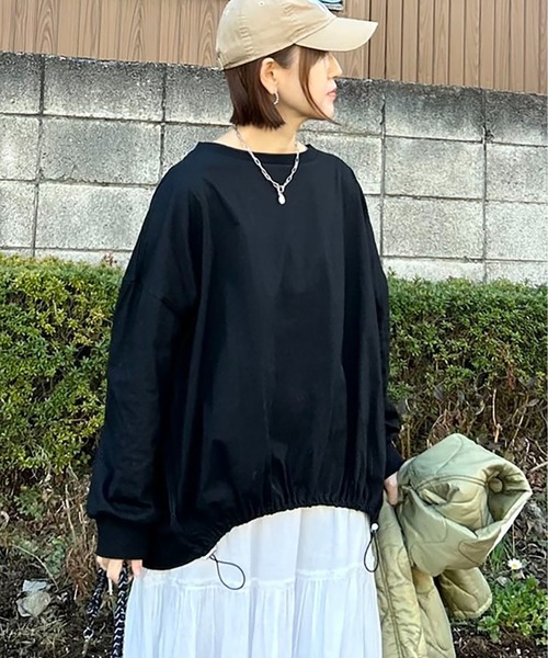 notch.（ノッチ）の「【 notch. by KR 】ドローコードビッグロンT/　ドロストロンT（Tシャツ/カットソー・レディース・オフホワイト/チャコールグレー/ブラック・M）」の3枚目の写真