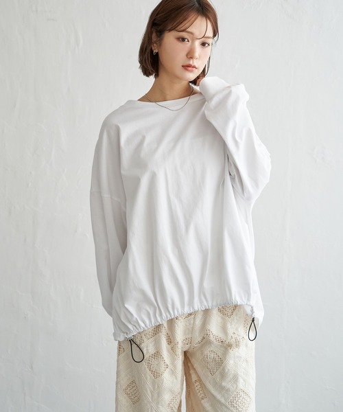 notch.（ノッチ）の「【 notch. by KR 】ドローコードビッグロンT/　ドロストロンT（Tシャツ/カットソー・レディース・オフホワイト/チャコールグレー/ブラック・M）」の13枚目の写真