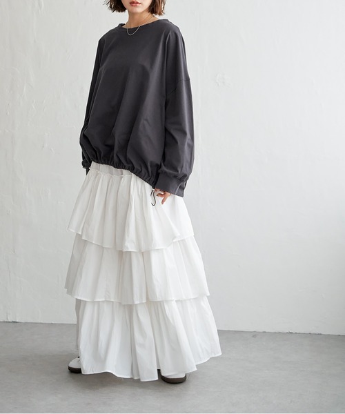 notch.（ノッチ）の「【 notch. by KR 】ドローコードビッグロンT/　ドロストロンT（Tシャツ/カットソー・レディース・オフホワイト/チャコールグレー/ブラック・M）」の11枚目の写真