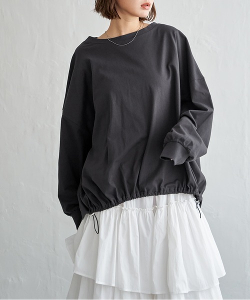 notch.（ノッチ）の「【 notch. by KR 】ドローコードビッグロンT/　ドロストロンT（Tシャツ/カットソー・レディース・オフホワイト/チャコールグレー/ブラック・M）」の7枚目の写真