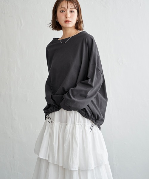 notch.（ノッチ）の「【 notch. by KR 】ドローコードビッグロンT/　ドロストロンT（Tシャツ/カットソー・レディース・オフホワイト/チャコールグレー/ブラック・M）」の8枚目の写真