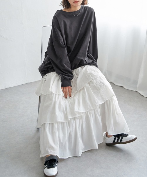 notch.（ノッチ）の「【 notch. by KR 】ドローコードビッグロンT/　ドロストロンT（Tシャツ/カットソー・レディース・オフホワイト/チャコールグレー/ブラック・M）」の4枚目の写真